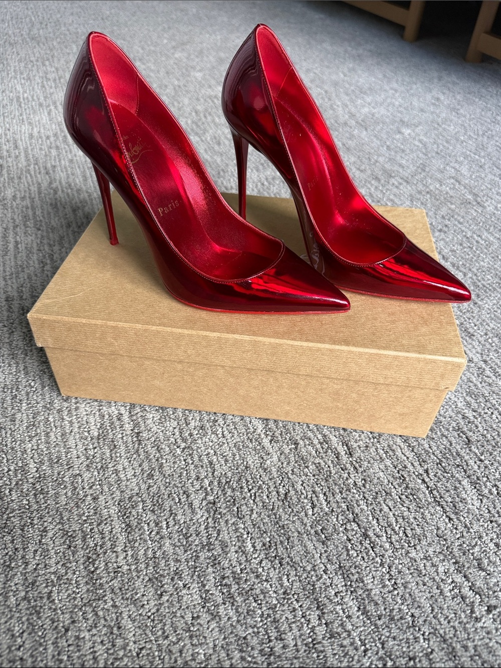 Christian Louboutin Metallic Red Pointed-Toe Stiletto Pumps 38